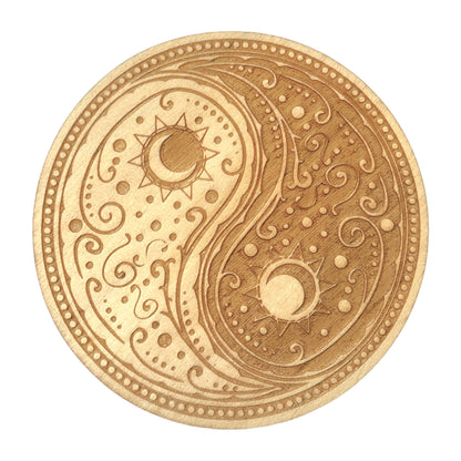 5 plaques Yin yang en bois 10 cm