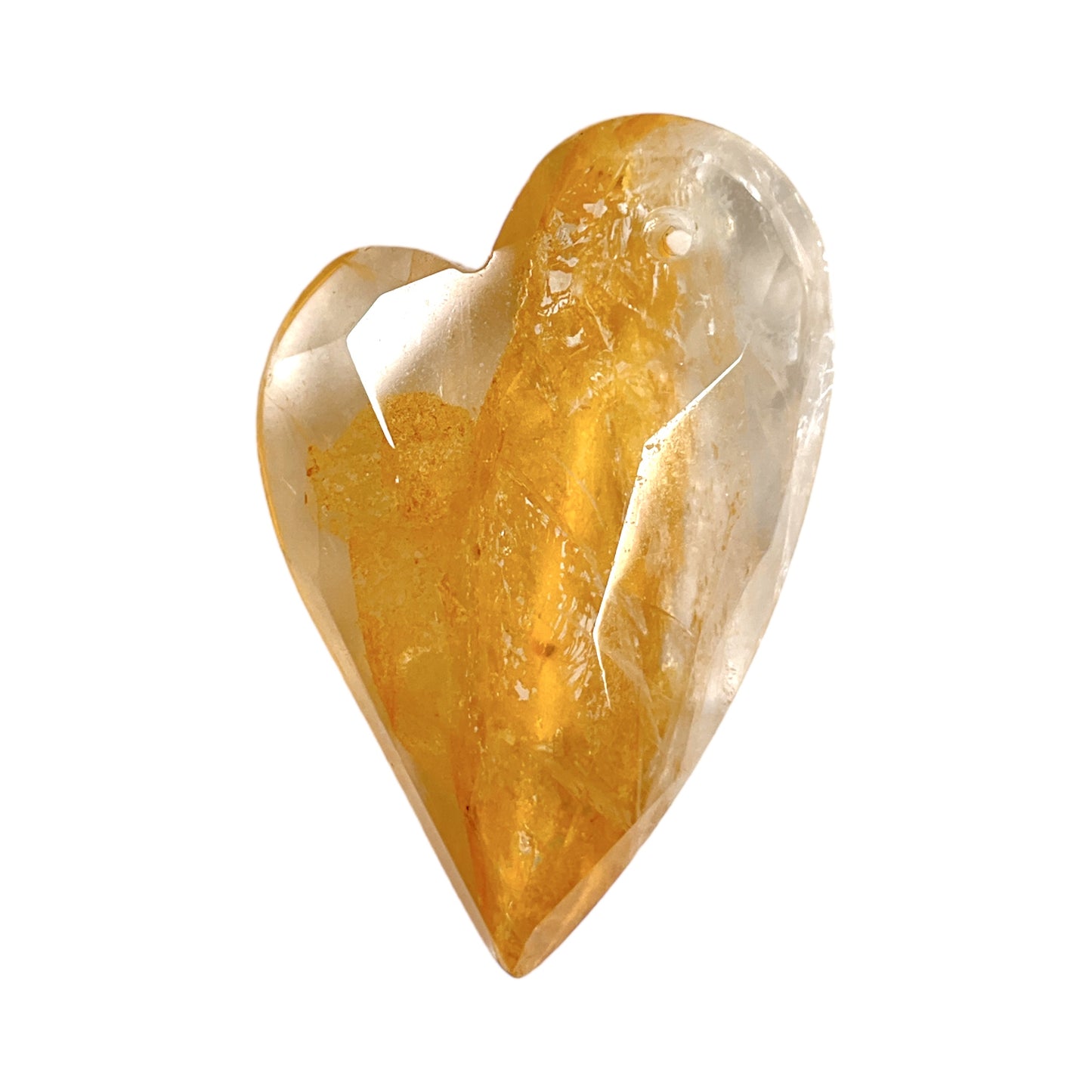 Pendentif forme cœur facetté Quartz hématoïde jaune percé devant