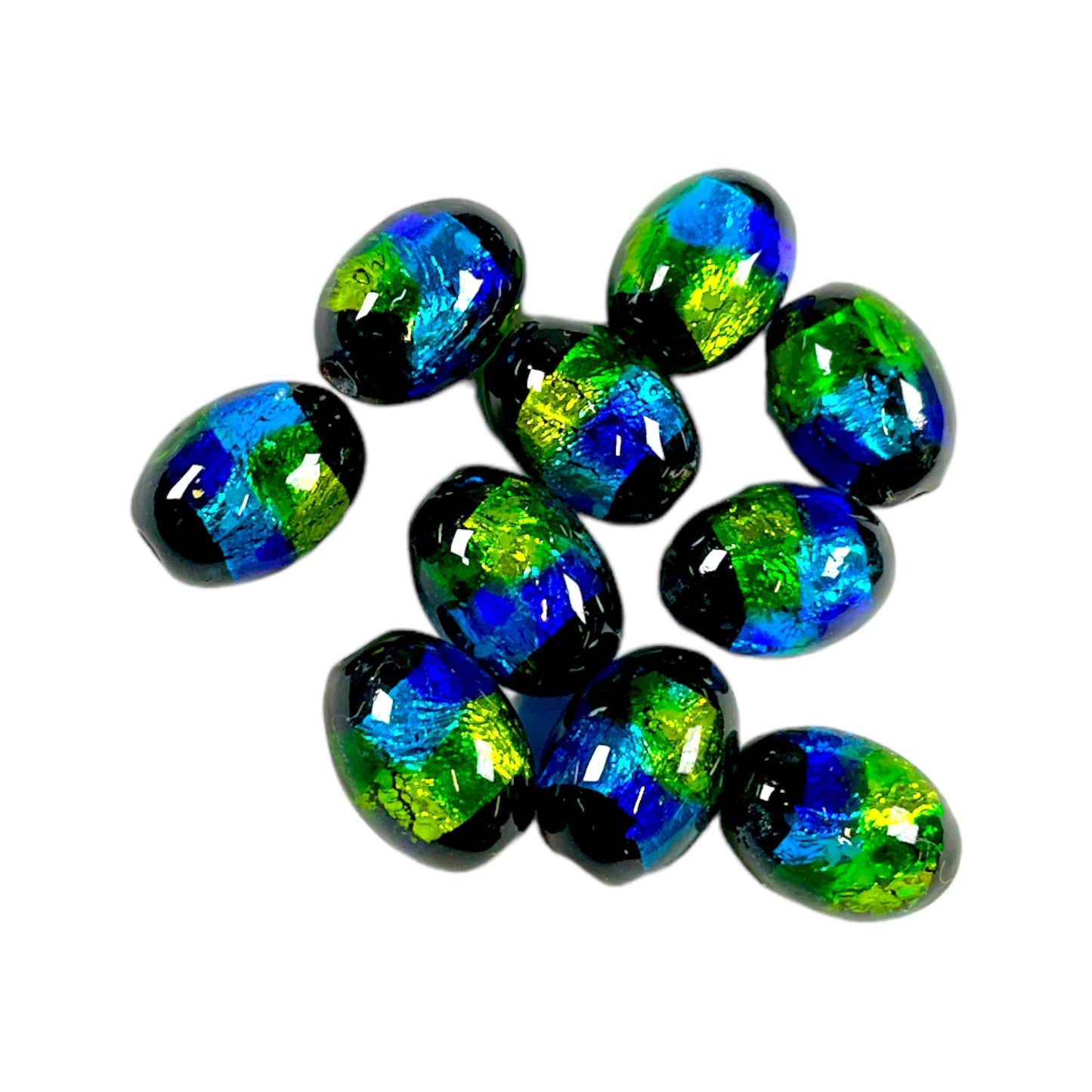 10 perles de verre phosphorescente jaune vert bleu 10 x 8 mm #25