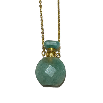 Collier fiole en amazonite forme ronde pour huile essentielle/parfum