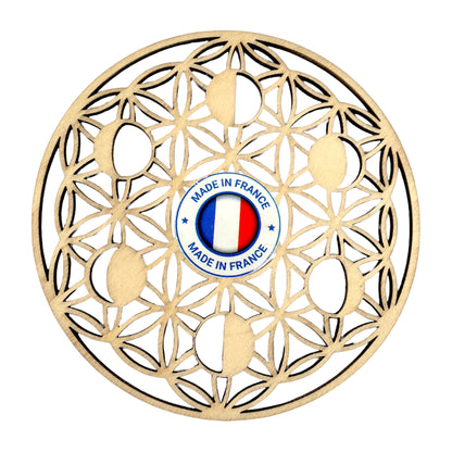 Plaque fleur de vie avec les phases de la lune en bois 10 cm