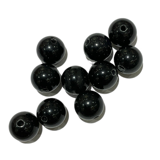 Pack of 10 Black Obsidian Beads - 1.5mm Hole