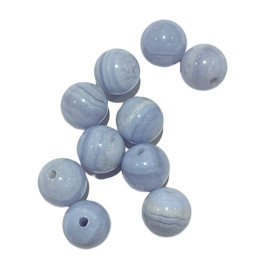 Set of 10 Blue Chalcedony Beads - 1.5mm Hole