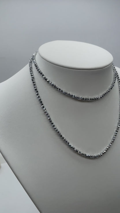 Collier sautoir 70 cm avec fermoir Hématite electroplaquée argenté 3 mm CHA-11