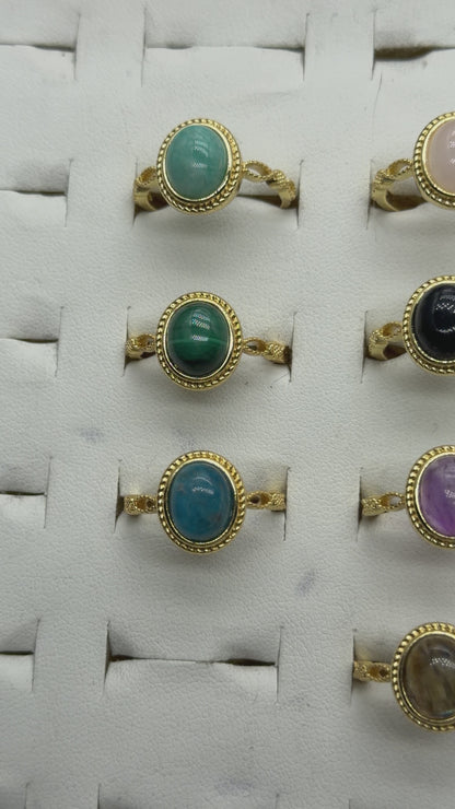 Gold-plated rhodium-plated brass ring & natural stone (Adjustable) #9