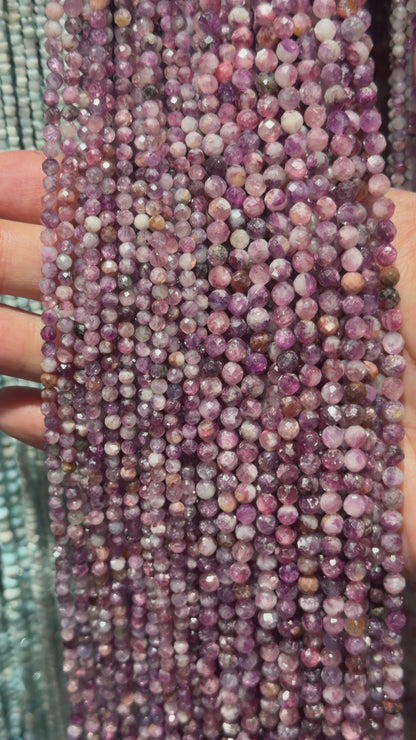 Faceted Clear Lepidolite Bead Strand