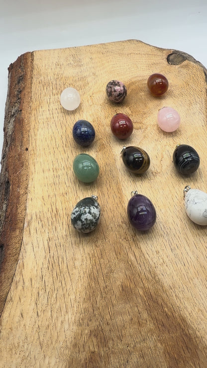 Pendentif forme oeuf 20x30 mm (12 pierres disponible) (bélière doré ou argenté incluse)