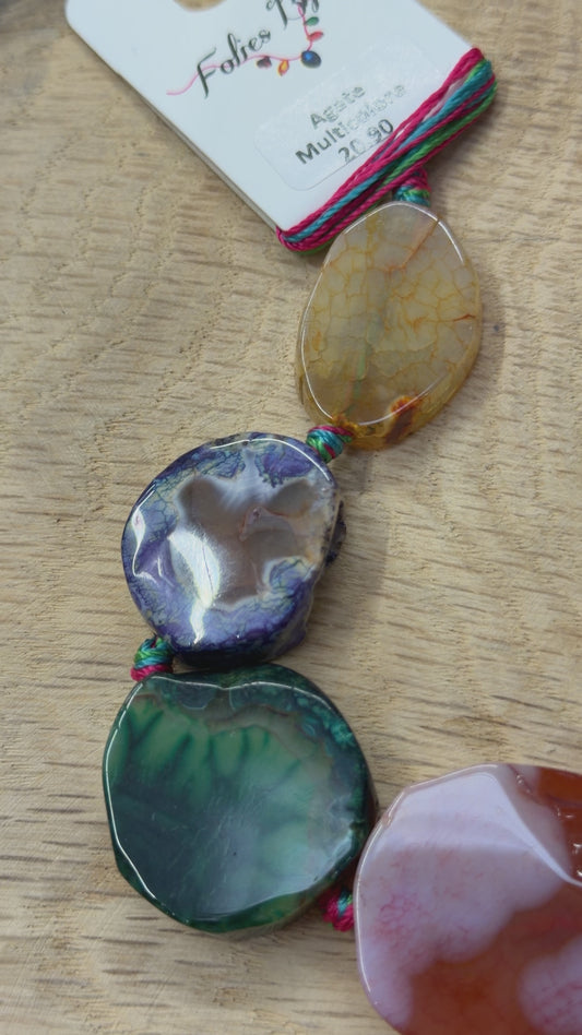Fil de perles forme libre en Agate multicolore colorée chauffée taille variable ronde plate 1-5 cm