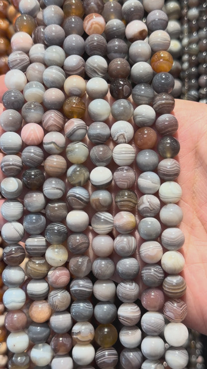 Fil de perle Agate Botswana rose