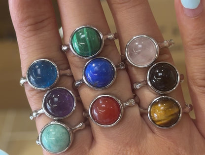 Bague en laiton rhodié & pierre naturelle (Réglable) #3