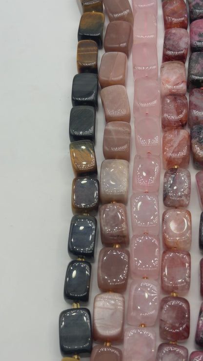 Fil de perle forme libre rectangle cubique avec perle de rocaille dorée 12x16 mm (17 pierres disponible) NEW