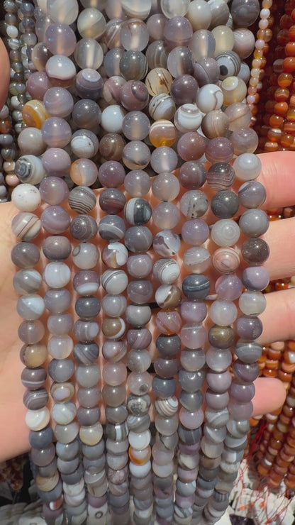 Fil de perle Agate botswana gris AA