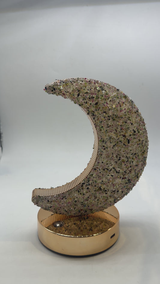 Lampe Lune en Tourmaline multicolore 21x14 cm – Rechargeable & Tactile