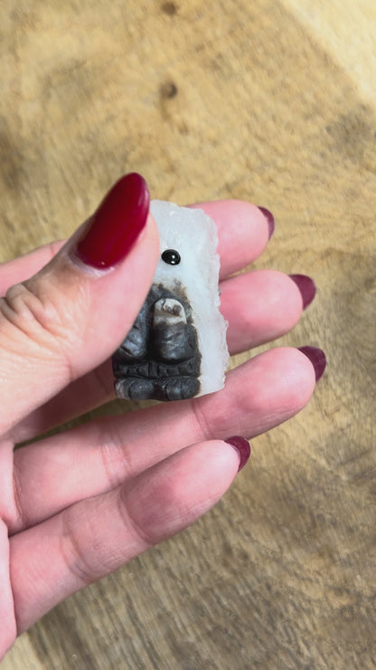 Figurine Hérisson en agate avec amas de cristal de roche 3x4 cm (chaque pièce est unique)