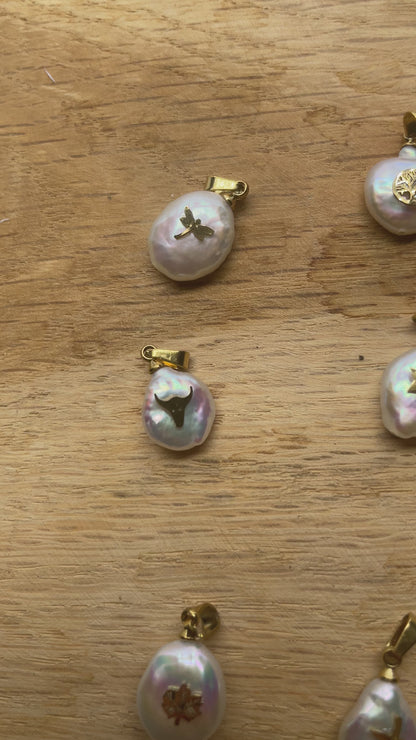 Lot de 5 pendentifs nacre avec motif en acier inoxydable (11 modèles disponible)