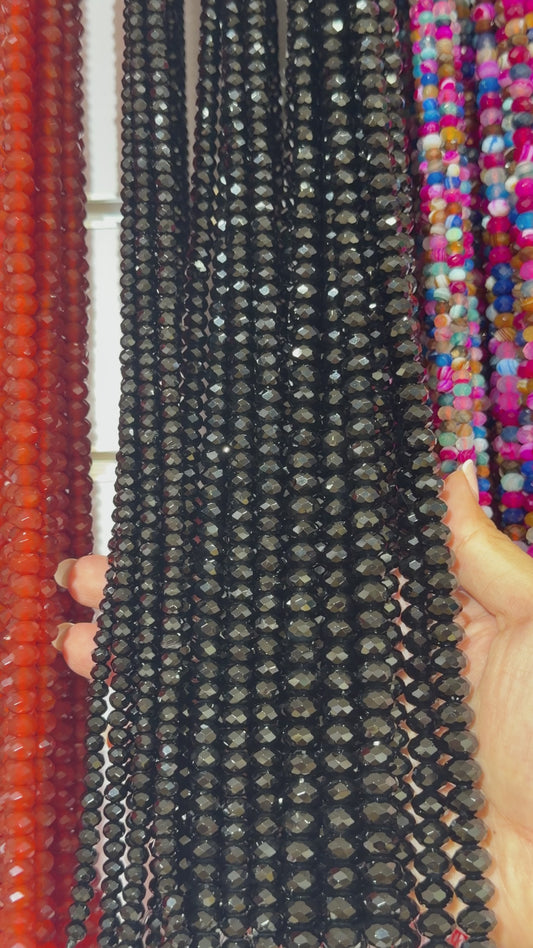 Fil de perles rondelle facettées Agate noire