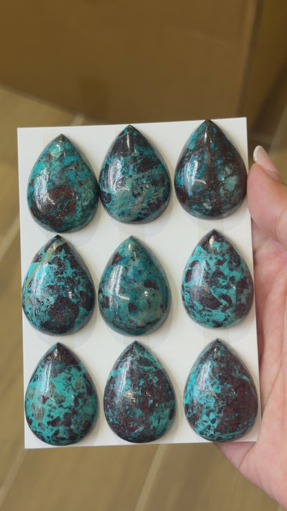 Lot de 9 pendentif Cabochon Goutte Chrysocolle AAA 25x35 mm (modèle unique 3)