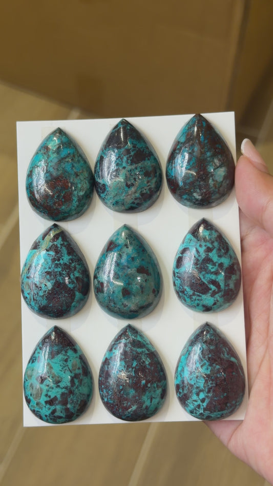 Lot de 9 pendentif Cabochon Goutte Chrysocolle AAA 25x35 mm (modèle unique 3)