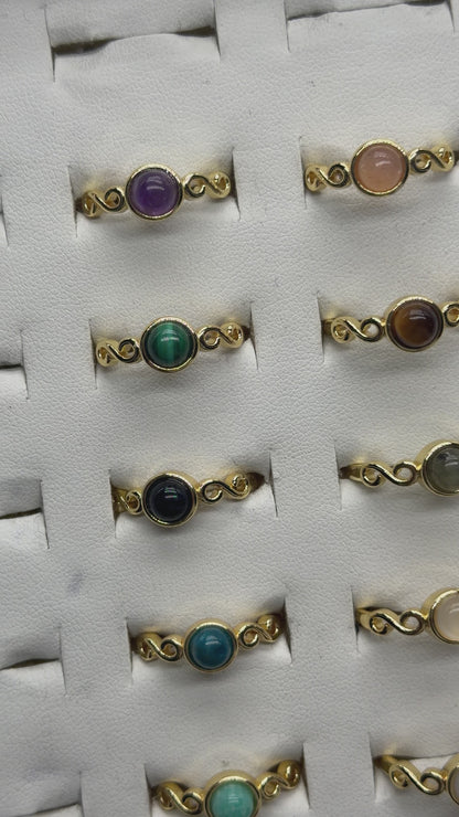 Bague en laiton rhodié doré & pierre naturelle (11 modèles réglables) #7