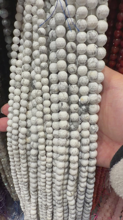 Fil de perle facetté Howlite blanche