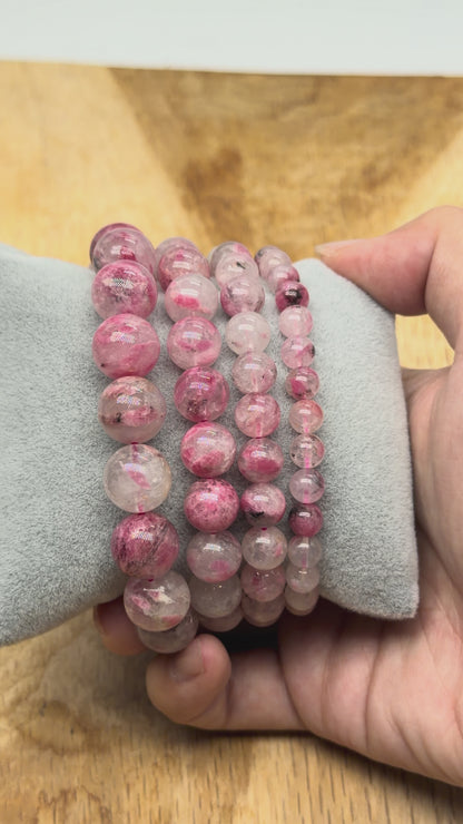 Bracelet en Rhodonite sur Quartz du Brésil AAA