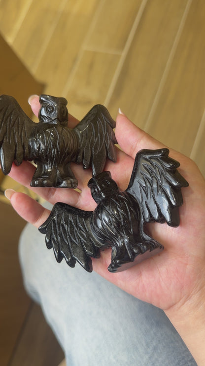 Figurine Chouette sculptée, ailes déployées 6x9 cm