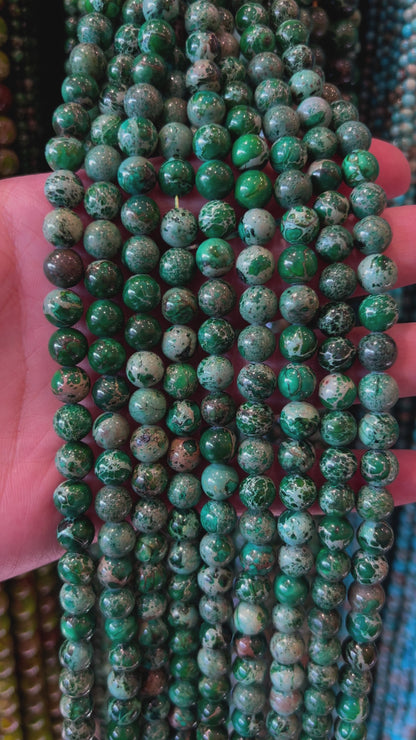 Fil de perle Jaspe Impérial Vert foncé chauffé