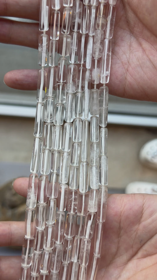 Fil de perle forme libre Cristal de roche tube 15x5 mm (référence 11)