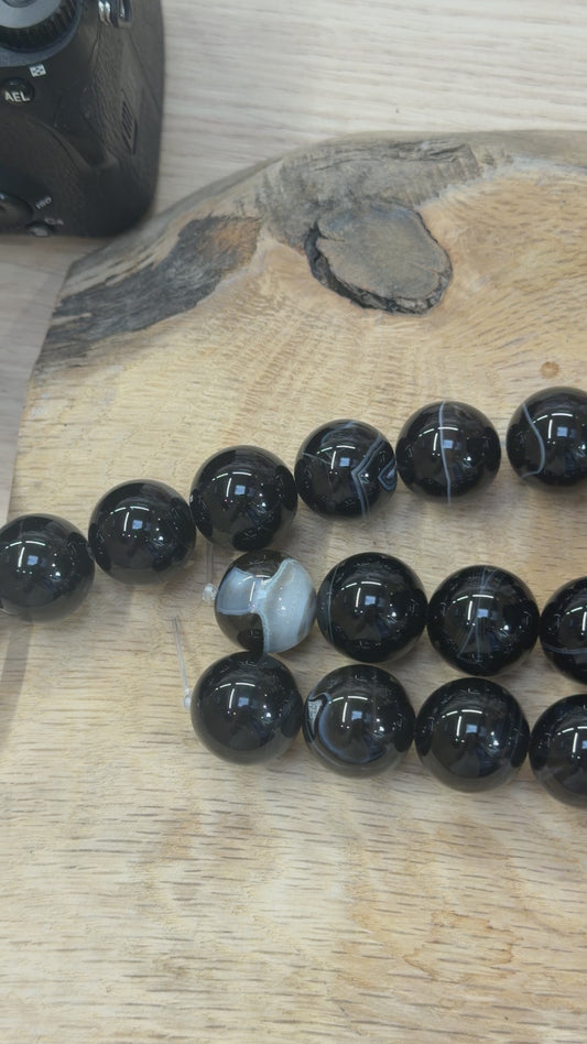 Fil de perle Agate noire 20 mm