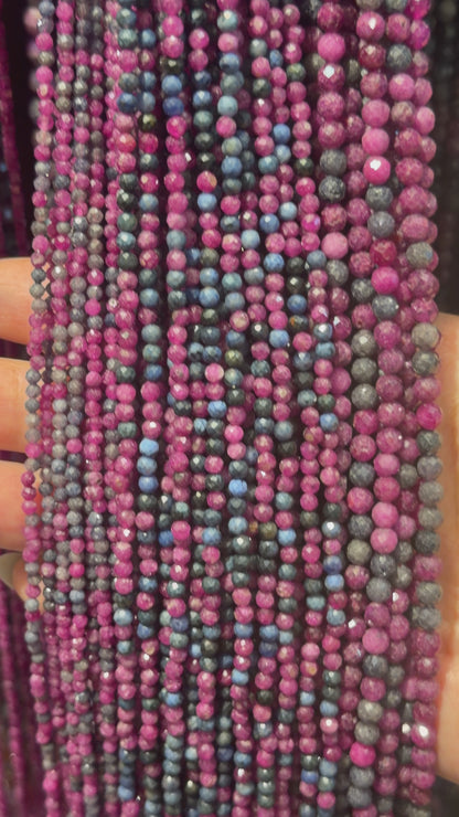Fil de perles facettées Rubis saphir