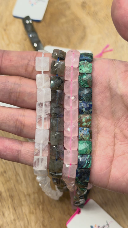 Fil de perle carré facetté plat 8x8 mm (4 pierres disponible)