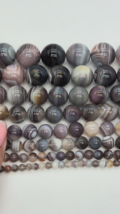 Fil de perle Agate botswana gris AA