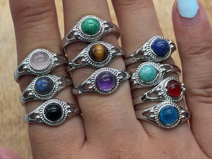 Rhodium-plated brass ring & natural stone (Adjustable) #5