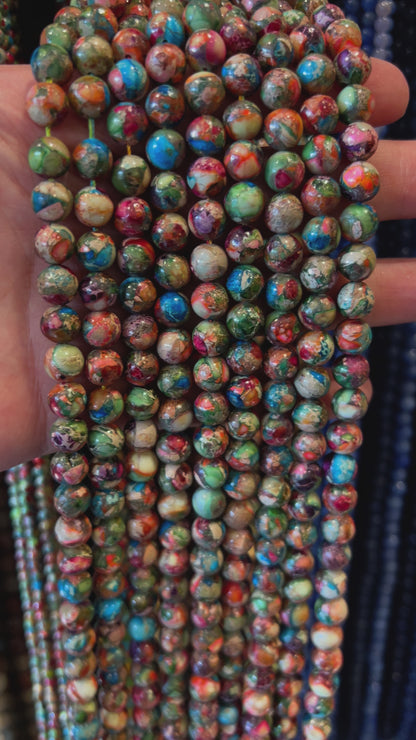 Fil de perle Jaspe Impérial multicolore vert chauffé