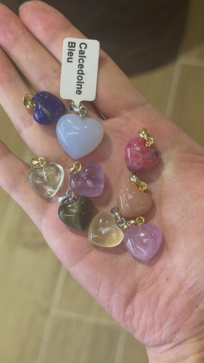 Pendentif coeur 15 mm (laiton doré ou argenté) (17 pierres disponible) RESTOCK NEW