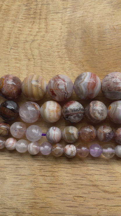 Fil de perle Améthyste avec inclusion Agate crazy