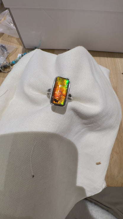 Bague Argent 925 et Ammolite naturelle du Canada