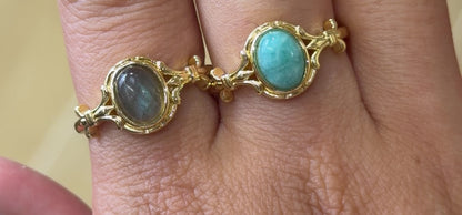 Gold-plated rhodium-plated brass ring & natural stone (Adjustable) #8