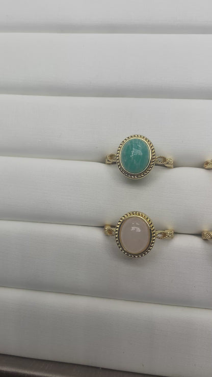 Bague en laiton rhodié doré & pierre naturelle (Réglable) #9