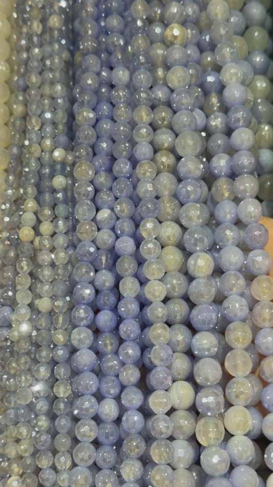 Fil de perles Agate facettée bleu claire ronde RESTOCK NEW