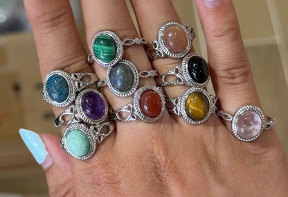 Rhodium-plated brass ring & natural stone (Adjustable) #6