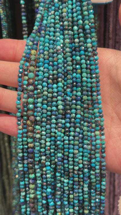 Fil Azurite malachite bleu intense AAA en perle facetté 3 mm