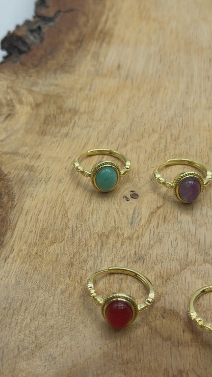 Gold-plated rhodium-plated brass ring & natural stone (Adjustable) #9