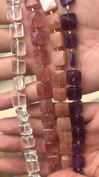 Fil de perles carrés facettés 10 mm (9 pierres disponible)