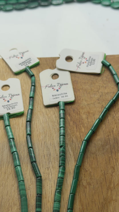 Fil de perles Malachite forme tube (4 tailles disponible)