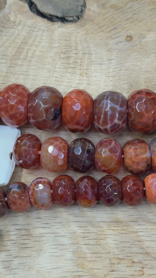 Fil de perles Agate de feu facettée RONDELLE
