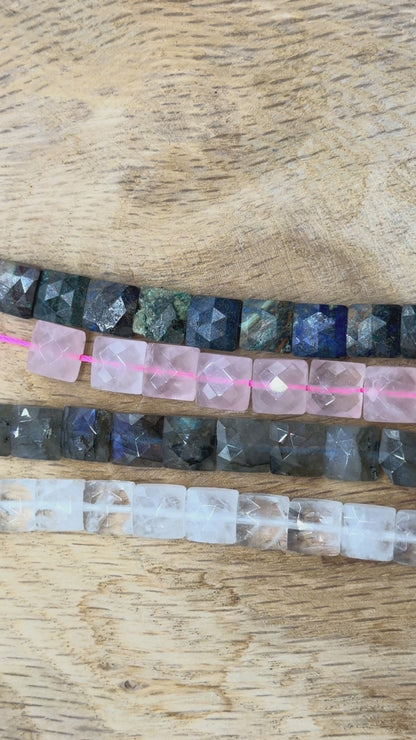 Fil de perle carré facetté plat 8x8 mm (4 pierres disponible)