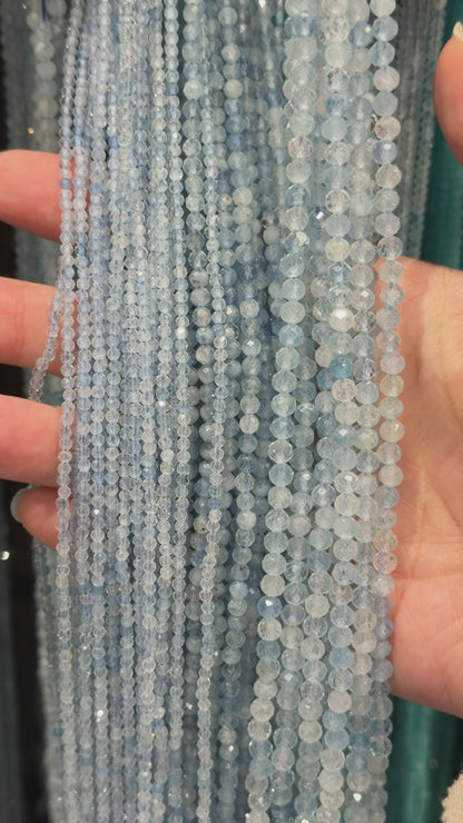 Fil de perles facettées Aigue marine foncée A