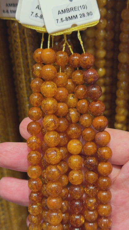 Fil de perle ambres baltiques A+ 7.5-8 mm (couleur 10/11/12)