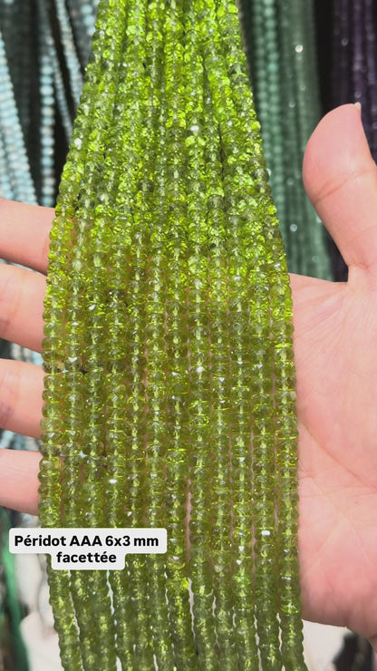 Fil de pierre Péridot AAA 6x3 mm facetté